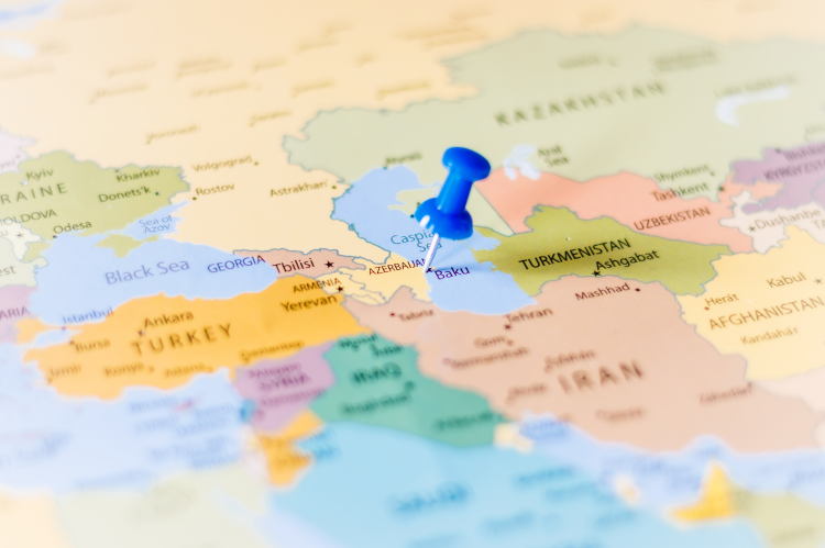 Azerbaijan on the map (© Shutterstock/Yusuf Ucuz)