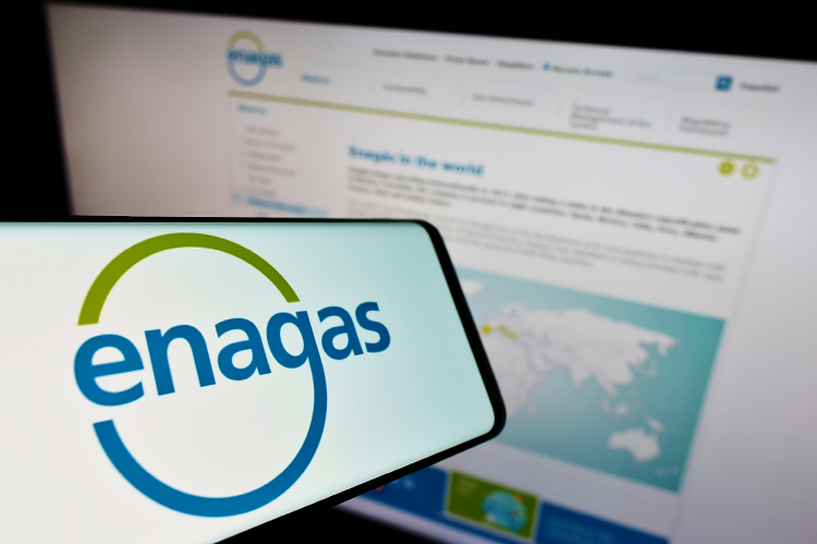 Enagas logo on a screen infront of the website (© Shutterstock/T. Schneider) 