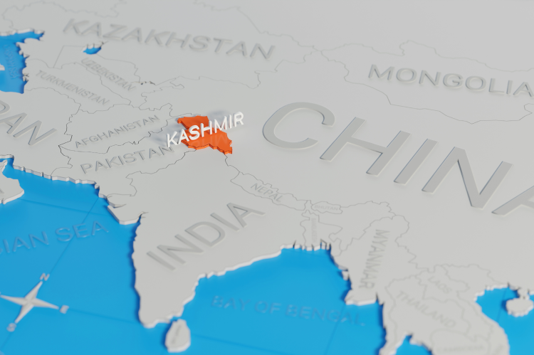 Kashmir region on a 3D rendered map (© Shutterstock/Hernan E. Schmidt)