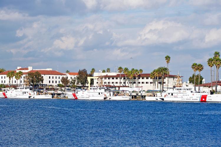 Three Coast Guard boats docked at Los Angeles Harbor, San Pedro, California USA (© Shutterstock/Philip Pilosian)