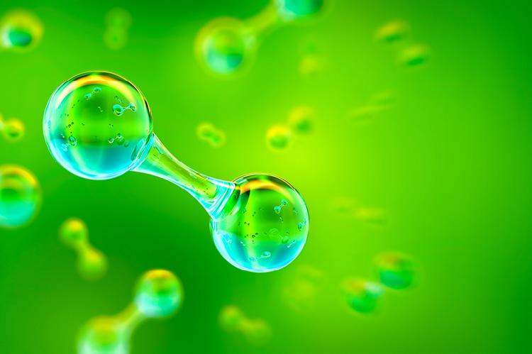 Green hydrogen molecule (© Shutterstock/Corona Borealis Studio) 