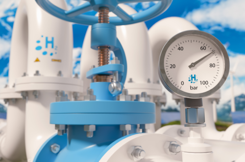 Rendering of a pressure gauge on a hydrogen pipeline (© Shutterstock/r.classen)