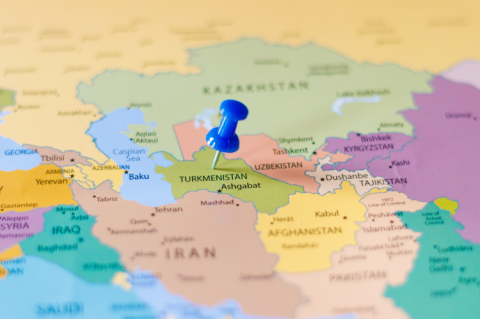Turkmenistan on a political world map (© Shutterstock/Yusuf Ucuz)