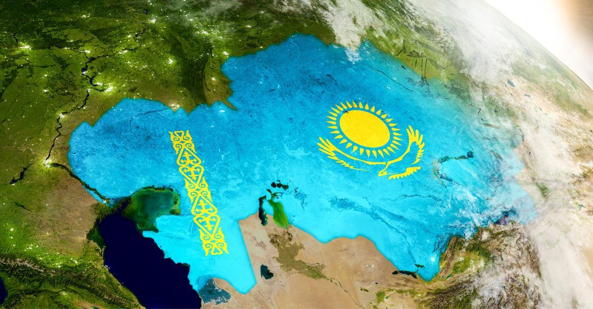 Kazakhstan with flag embedded on the surface of the earth (© Shutterstock/Harvepino) 